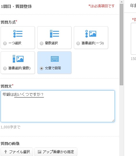 2.質問登録フォームの様子