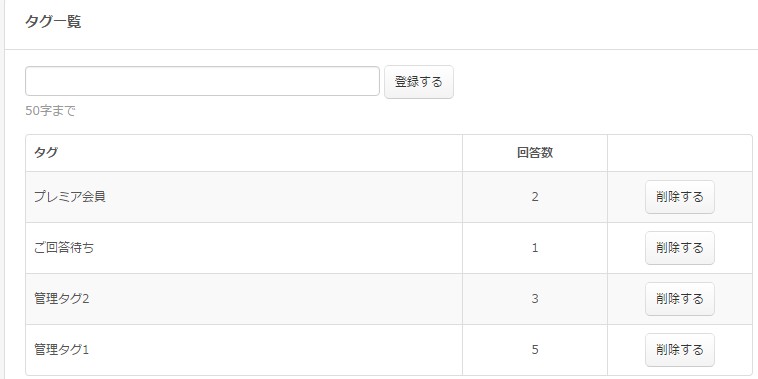 2.タグリストより登録や削除でタグを管理する