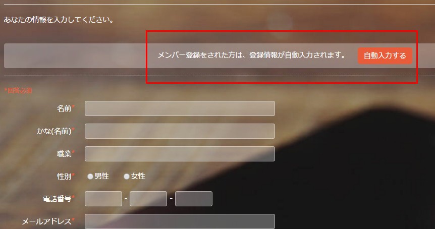 1.個人情報入力欄に設置されたメンバー情報読込リンクの様子