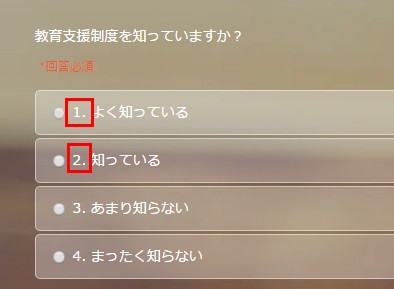 1.選択肢番号を表示指定したフォームの様子